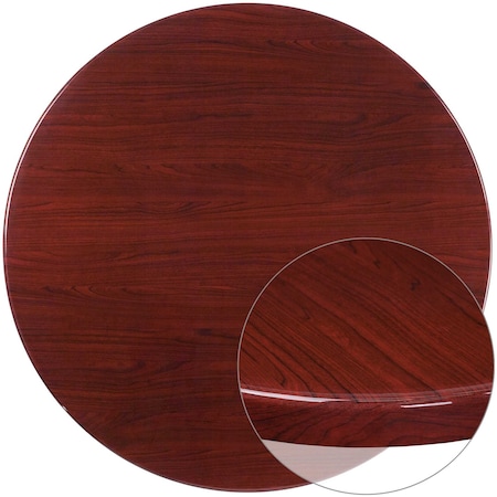 Round Round High-Gloss Mahogany Resin Table To, 48" W, 48" L, 2" H, Resin, Mahogany