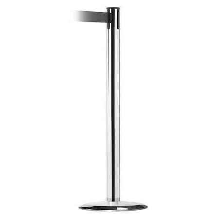Barrier Post with Belt, 13 ft Length, 38 in Post Height, No Legend, Polished chrome