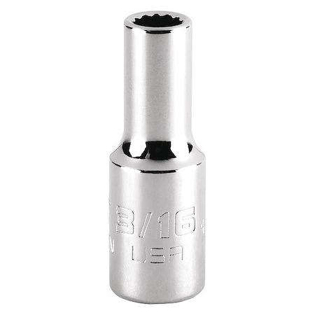 1/4 in Drive, 3/16" Triple Square SAE, Socket, 12 Points,  Steel, Chrome, 3/16 in