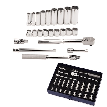 Socket/Tool Set,3/8" D,6Pt,23pcs,TLsOnly, JHWWSB-23HF