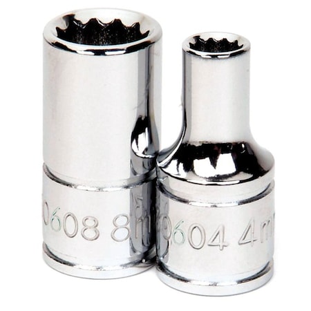 1/4" Drive, 5mm Metric Socket, 12 Points, 1/4" D,12Pt,5mm