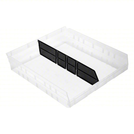 Plastic Long Bin Dividers, Black, 16 in L, 4 in H, 6 PK
