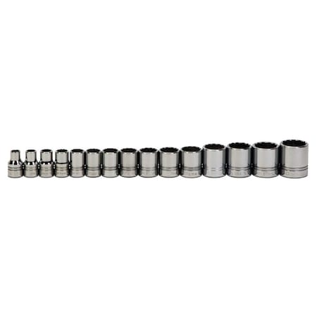 Socket Set,1/2" D,Std 12Pt,15pcs. SAE, JHWWSS-15RC