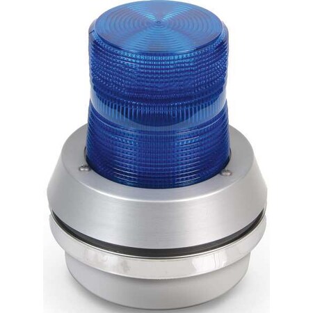 Horn Strobe, Horn, Pulse, 120VAC, 85 dB, Cast Aluminum, Blue Lens, Gray Housing, Surface Mount