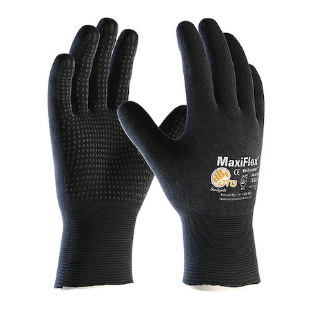 Coated Gloves, Foam Nitrile, Dotted, Full, 2 Abrasion Level, Black, M 1 PR