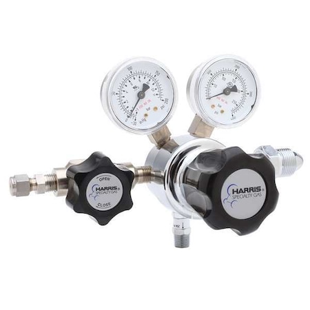 High Purity Gas Regulator, Argon, Helium, Nitrogen, Single Stage, 0.965"-14 Inlet, 1/4 in Outlet