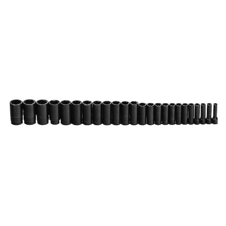 Impact Socket Set,Deep,1/2"Dr,6Pt,24 Pcs