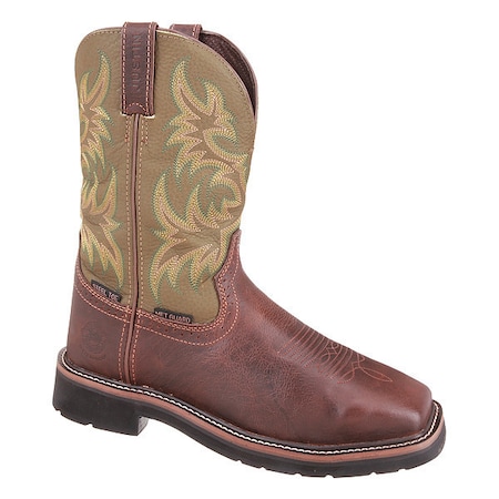 Men's Western Boot, 9 1/2 EE, Steel Toe, 11 in H, Brown, WK4570