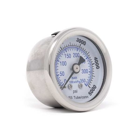 Industrial Pressure Gauge, 0 to 5,000 psi, 1 1/2 in Dial, 1/8 in NPT, Center Back Location
