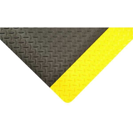 Antifatigue Mat, 10 ft. L x 3 ft. W, 9/16" Thickness, Vinyl, Diamond Plate, Black/Yellow