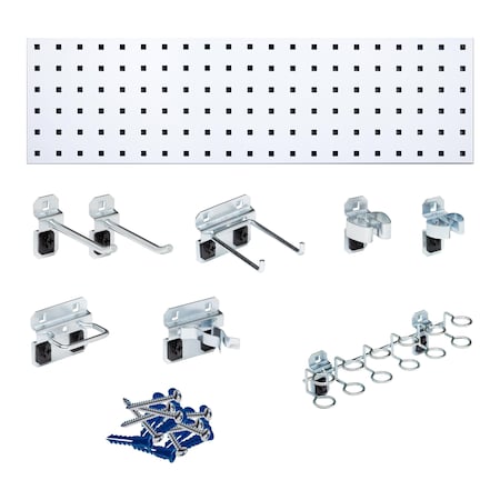 White Tool Storage Kit with (1) 31.5 In. x 9 In. 18-Gauge Steel Square Hole Pegboard 8 pc. LocHook Assortment