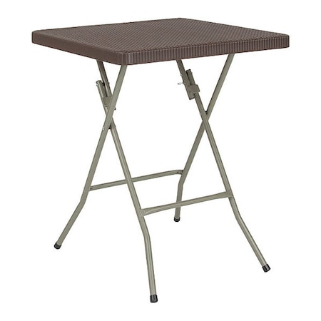 Square Rattan Folding Table,Square,Brown,23.5", Plastic Top, Brown