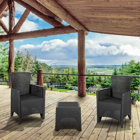 Rattan Chair/Table Set,Gray, Dark Gray Seat, Gray Back, Plastic, Resin Seat