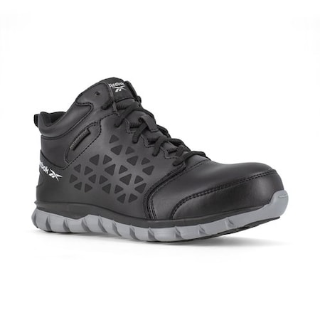 Men's Athletic High-Top Shoe, Composite Toe, Leather, Mesh Upper, Rubber Outsole, Lace Up, Black, W