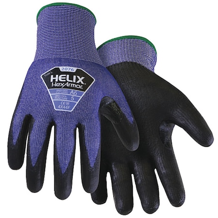 Helix Cut-Resistant Coated Gloves, A6 Cut, Polyurethane, HPPE, Black/Blue, 2XL (Size 11), 1 Pair