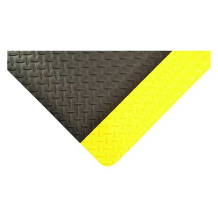 Antifatigue Mat, 12 ft. L x 4 ft. W, 9/16" Thickness, Vinyl, Diamond Plate, Black/Yellow