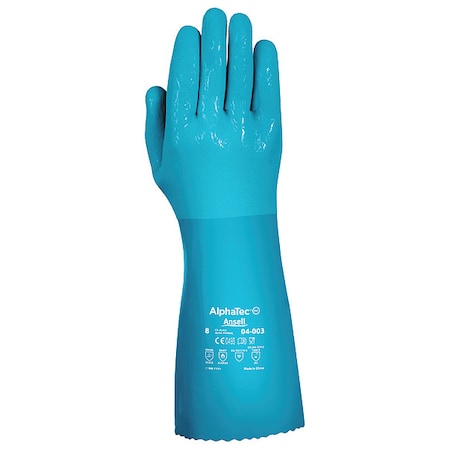 AlphaTec Chemical Resistant Gloves, PVC, 14 in L, Not Applicable, Blue, 8, 1 PR