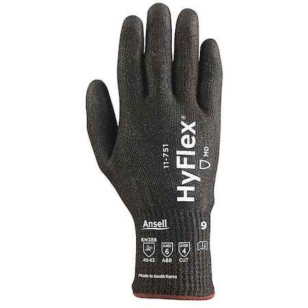 Hyflex Cut-Resistant Coated Gloves, A4 Cut Level, Polyurethane, Black, Medium (Size 8), 1 Pair