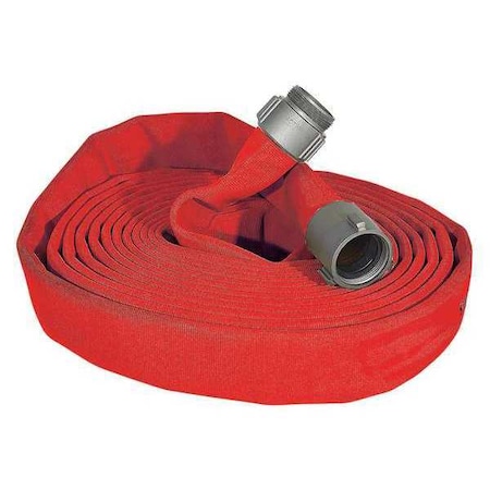 Fire Hose, Double Jacket, 100 ft Length, 1 1/2 in Hose Inside Dia., Polyurethane Hose Tube, Red