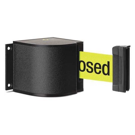 Retractable Belt Barrier, Black, 24 ft Length, Please Do Not Enter - Temporarily Closed, Wrinkle