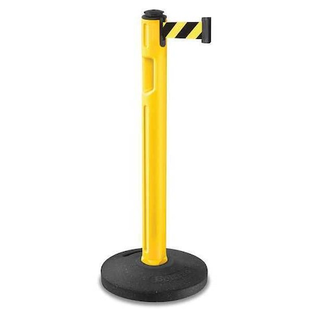 Barrier Post with Belt, Yellow, 12 ft Length, 38 1/4 in Post Height, No Legend, Textured