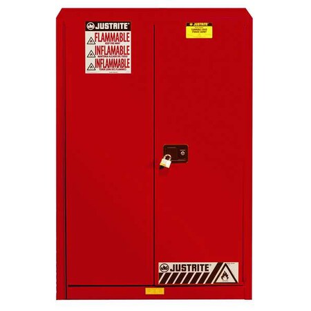 Flammables Safety Cabinet, Sure-Grip, Steel, 45 Gallon, 2 Shelves, 2 Doors, Self-Closing, Red