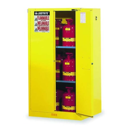 Hazardous Material Storage Cabinet, 60 gal, 2 Shelves, Steel, 34 in W x 65 in H x 34 in D, Yellow