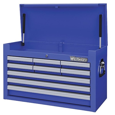 WESTWARD Top Chest, 9-Drawers, Powder Coated Blue, 26" W x 12.5" D x 16.5" H