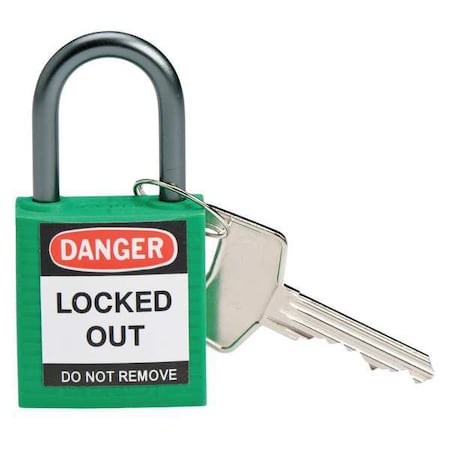 Lockout Padlock, Keyed Different, Nylon, Green, 1 in Shackle Height, 1 3/16 in Body Width