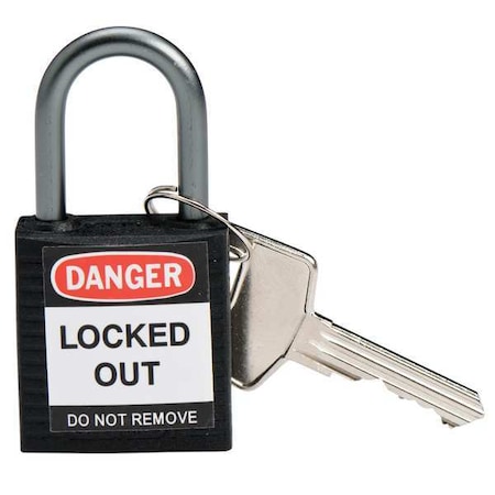 Lockout Padlock, Keyed Different, Nylon, Black, 1 in Shackle Height, 1 3/16 in Body Width
