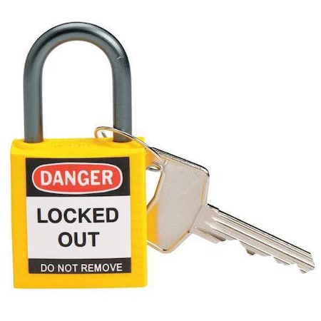Lockout Padlock, Keyed Different, Nylon, Yellow, 1 in Shackle Height, 1 3/16 in Body Width, 6 PK