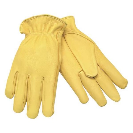 Leather Drivers Gloves, Shirred Slip-On Cuff, Keystone Thumb, Gold, M, 1 PR