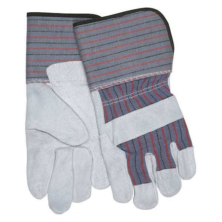 Leather Palm Gloves, Cotton Canvas, Gauntlet Cuff, Wing Thumb, L, 1 PR