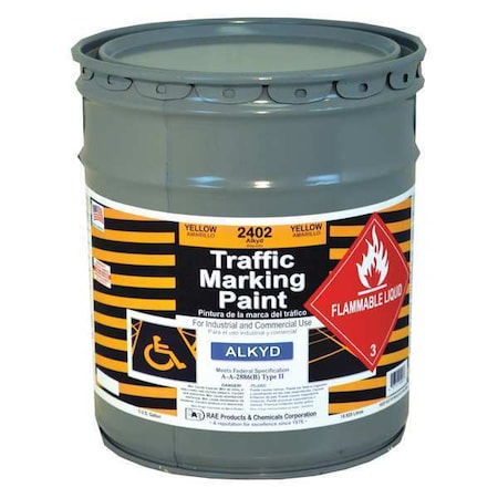Traffic Zone Marking Paint, 5 gal., Yellow, Alkyd Solvent -Based