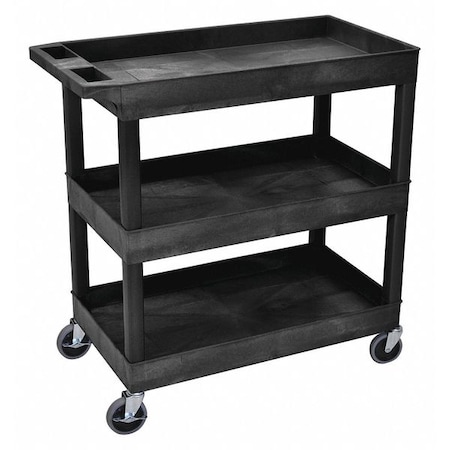 Deep Shelf Utility Cart, High Density Polyethylene (Shelf)/Polyvinyl Chloride (Leg), 3 Shelves