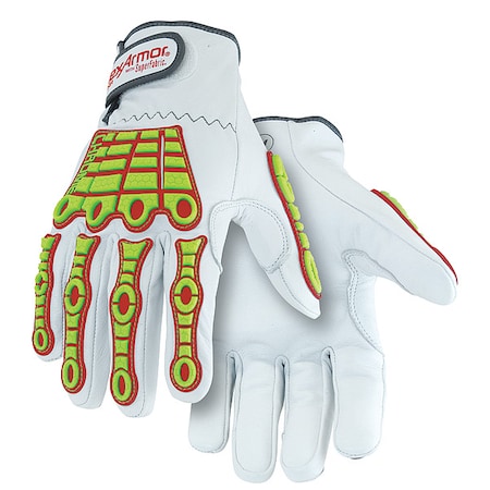 Hi-Vis Cold Protection Gloves, Goatskin Palm, Hook-and-Loop Cuff, Hi-Visibility Yellow/Red/White