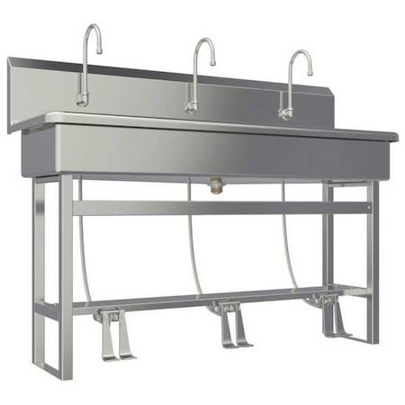 Floor Mount, 3 Hole, Dual Foot Pedal, Silver, Wash Station