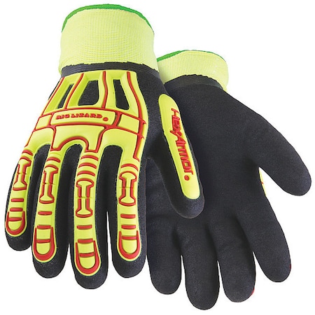 Hi-Vis Cold Protection Gloves, Nitrile Palm, Fleece Lining, Hi-Visibility Yellow/Red/Black, M ( 8 )