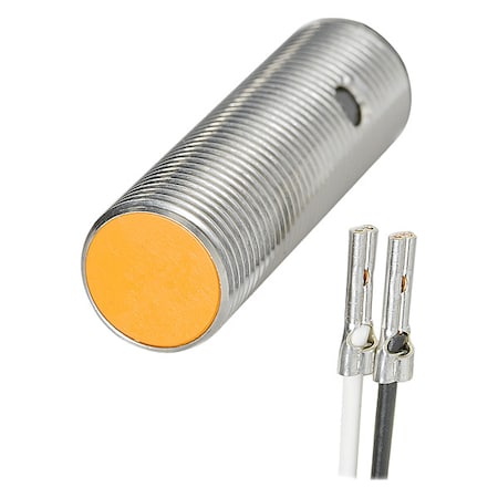 Cylindrical, Inductive Proximity Sensor, 12 mm Dia., Brass/PC, 2 m, Bare Wire, 2 Wires, Shielded