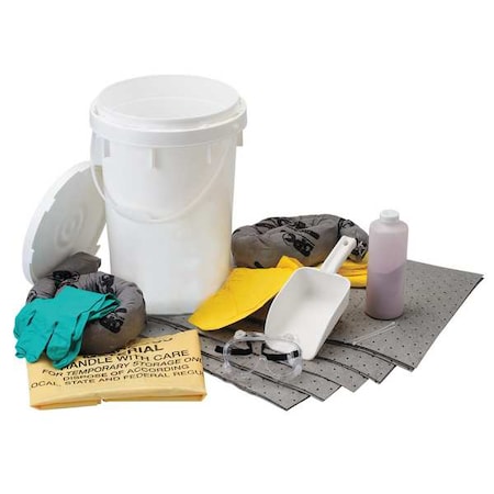 Spill Kit, 5 gal Volume Absorbed per Kit, 6 1/2 gal Capacity, Bucket, White