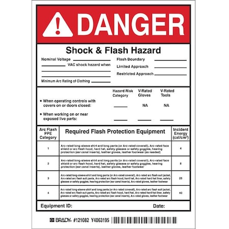 Arc Flash Protection Label,7 In. H,PK5