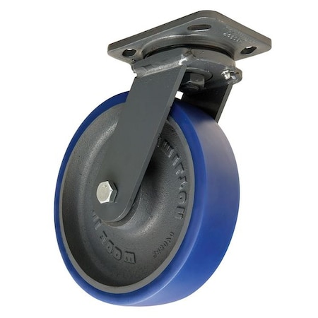 Plate Caster,Swivel,Poly,8 in.,1200 lb.,Blu