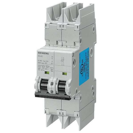 IEC Miniature Circuit Breaker, 5SJ4 Series, 15A, 2 Pole, 277/480V AC, 10kA at 277/480V AC, C Curve
