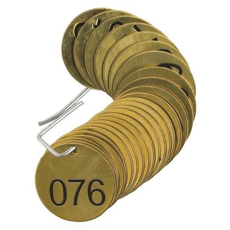 Numbered Tag, Brass, 1 1/2 in H x 1 1/2 in W, 1 1/2 in Dia., Brass, Round, 25 PK