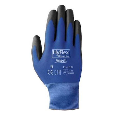 Coated Gloves, Polyurethane, Smooth, Palm, 3 Abrasion Level, Blue, 8 1 PR