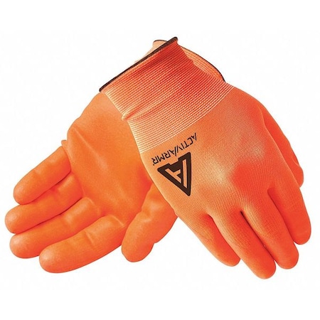 Hi-Vis Coated Gloves, Nitrile, Smooth, Palm, 4 Abrasion Level, Orange, 9 1 PR