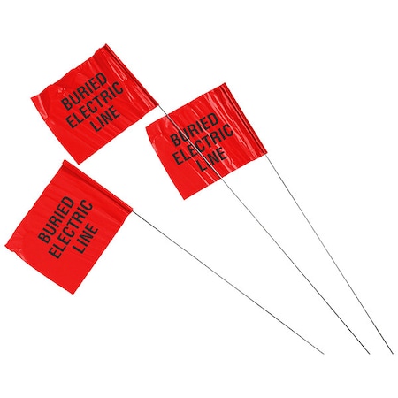 Marking Flag, Buried Electric Line, Black/Red, Plastic Flag, Steel Rod