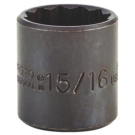 3/8 in Drive, 15/16" SAE, Socket, 12 Points,  Steel, Blk Oxd, 15/16 in