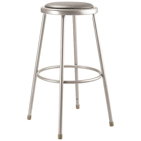 Round Stool, Height Range 30", Vinyl Gray