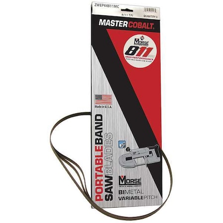 Portable Band Saw Blade, 2 ft. 9-3/8" L, 1/2" W, 8/11 TPI, Bi-Metal, 0.020" Thick, 3 PK